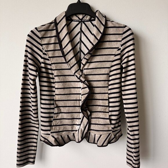 Marc Cain Sports Y2K Beige Striped Zippered Blazer Jacket - Picture 1 of 8